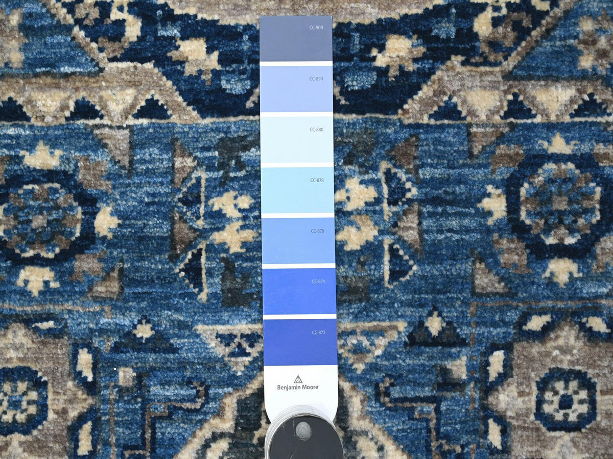 Mamluk Oushak / Peshawar hand-knotted wool runner in Blue, 4'1" x 11'6", SKU O089252