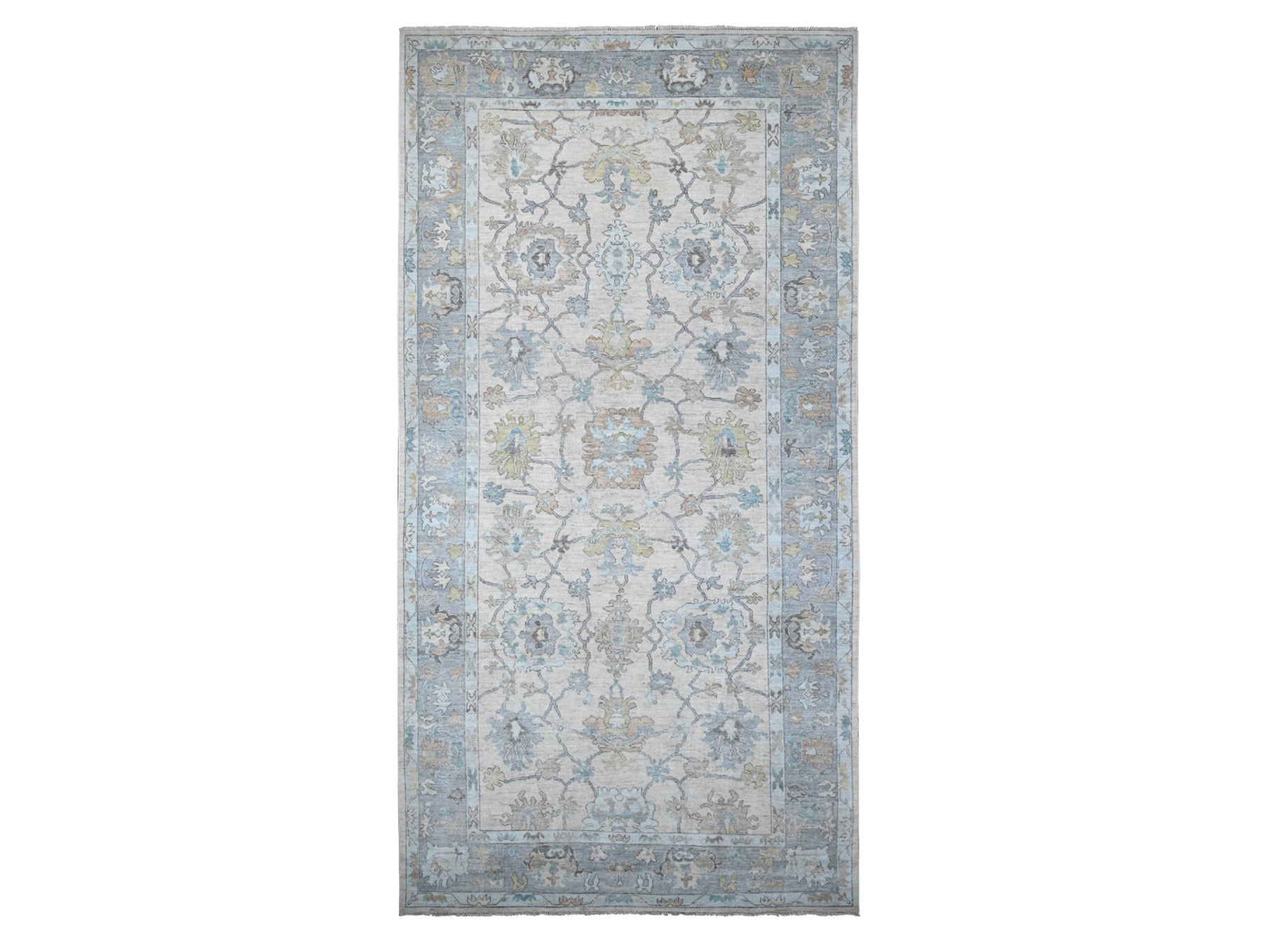 Grey 8'1" x 15'7" Oushak And Peshawar Hand knotted Wool Rug - Sku: O089260