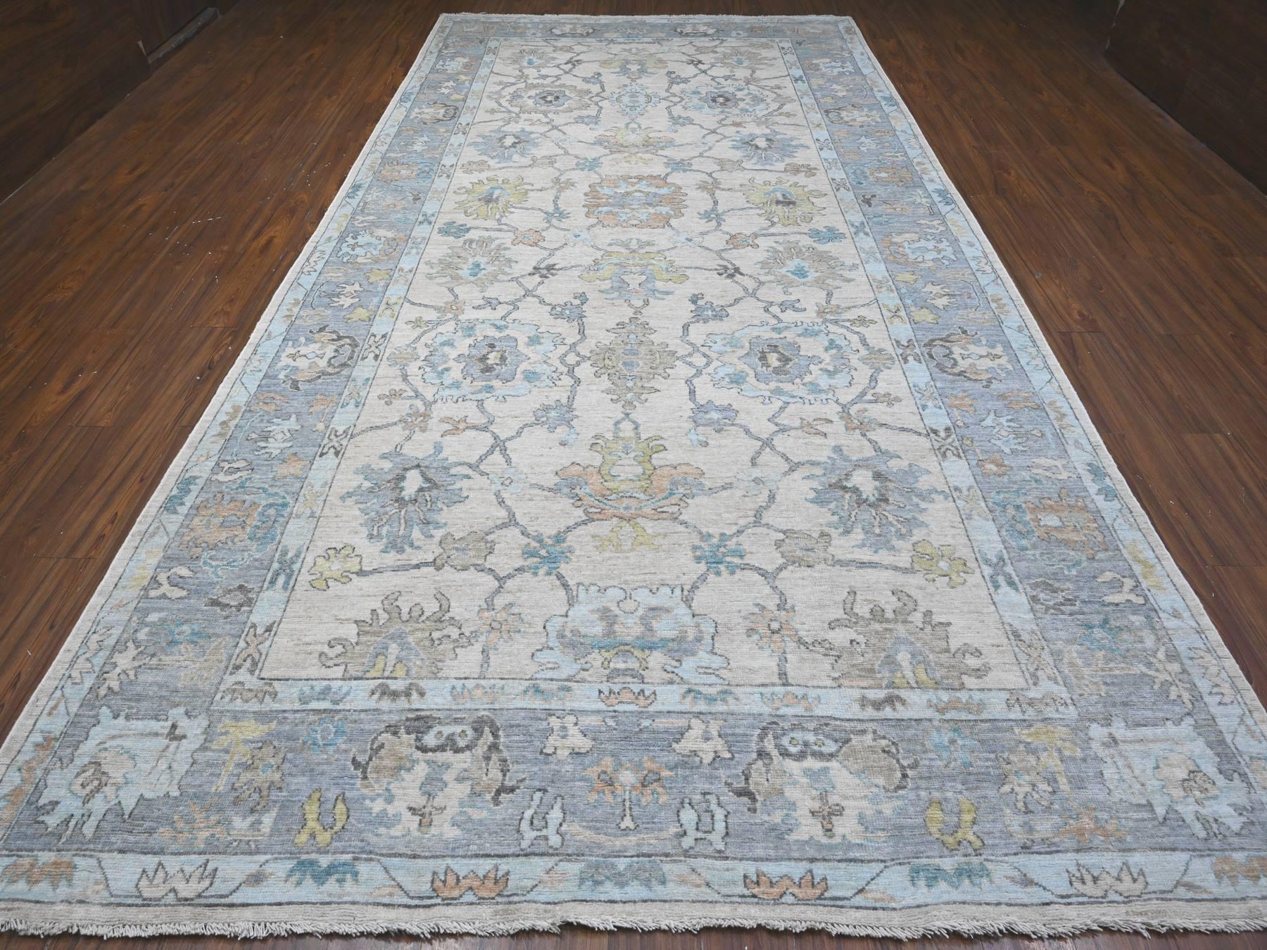 Grey 8'1" x 15'7" Oushak And Peshawar Hand knotted Wool Rug - Sku: O089260