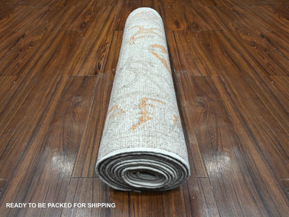 Grey 2'5" x 13'7" Oushak And Peshawar Hand knotted Wool Rug - Sku: O089280