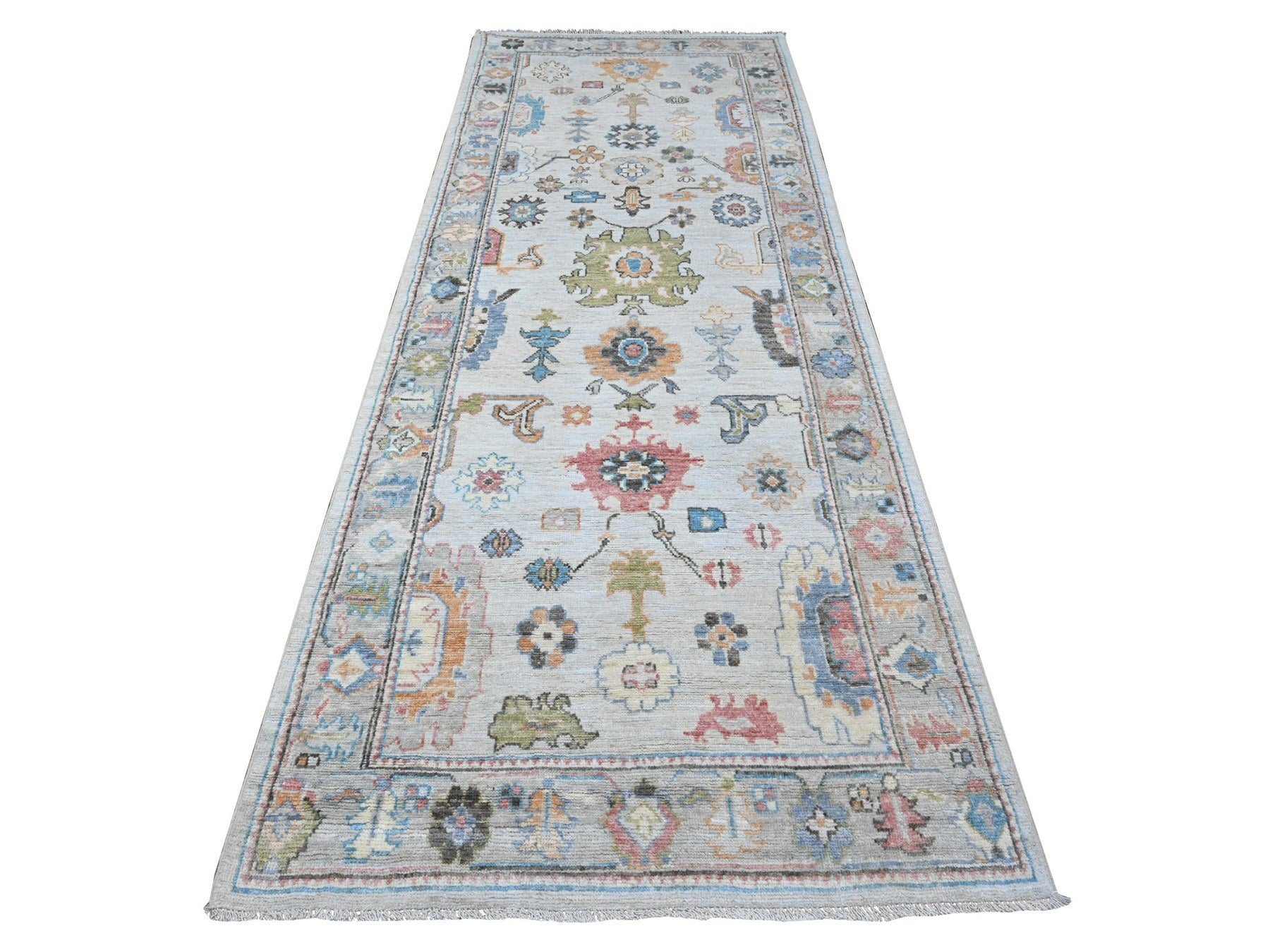 Oushak hand-knotted wool runner in Blue, 3'11" x 10'8", SKU O089290