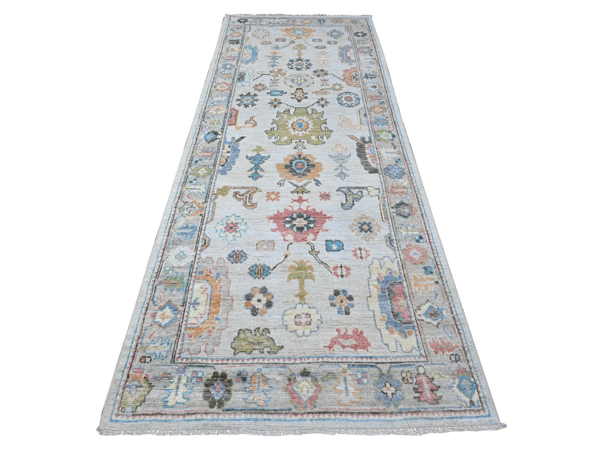 Oushak hand-knotted wool runner in Blue, 3'11" x 10'8", SKU O089290