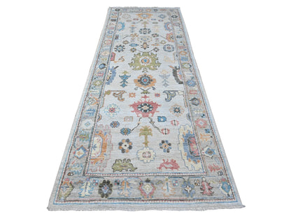 Oushak hand-knotted wool runner in Blue, 3'11" x 10'8", SKU O089290