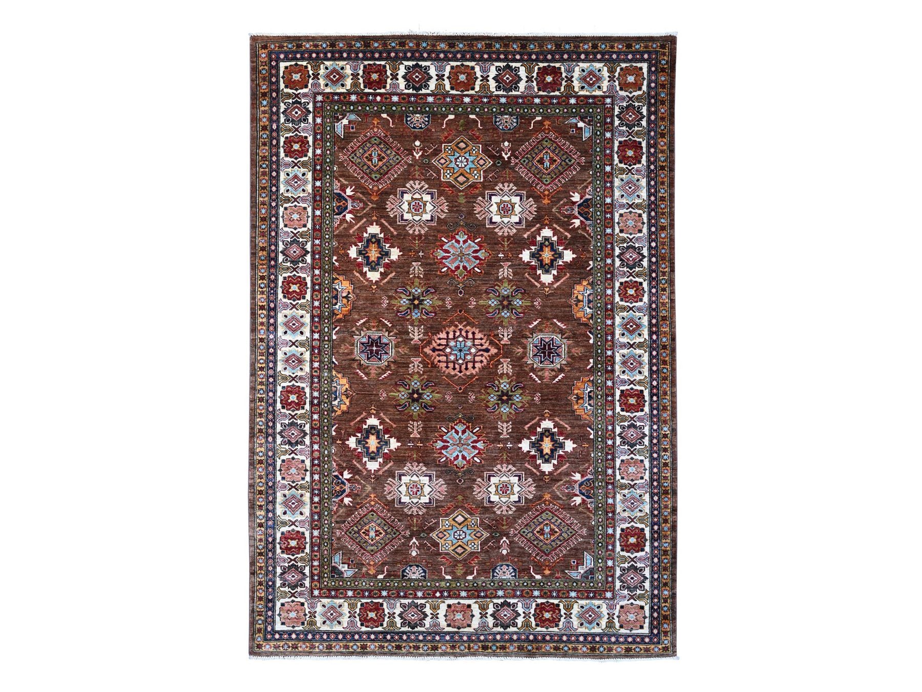 Kazak Tribal hand-knotted wool rug in Brown, 6'0" x 8'10", SKU O089300