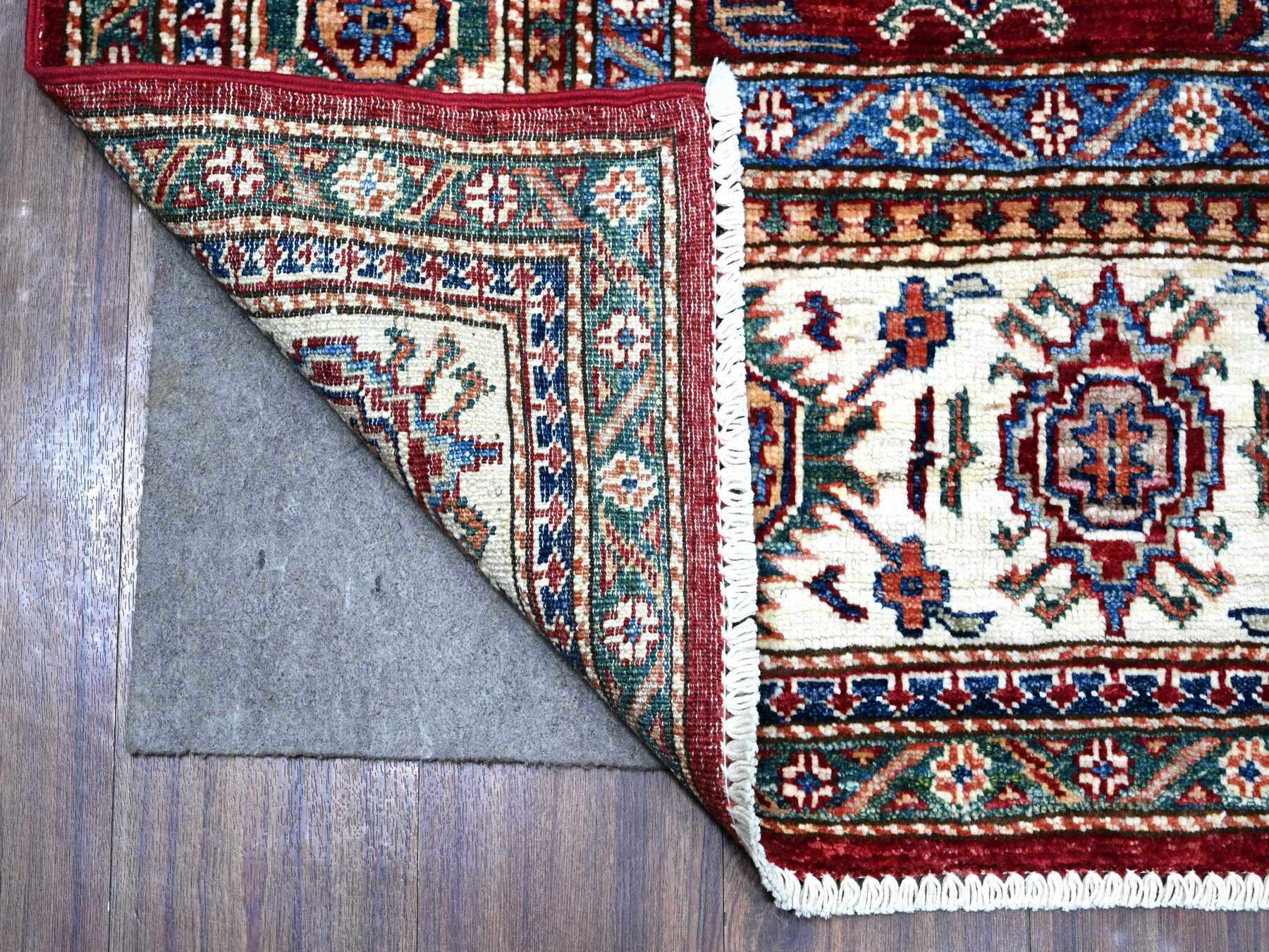 Kazak Tribal hand-knotted wool rug in Red, 6'1" x 9'3", SKU O089301