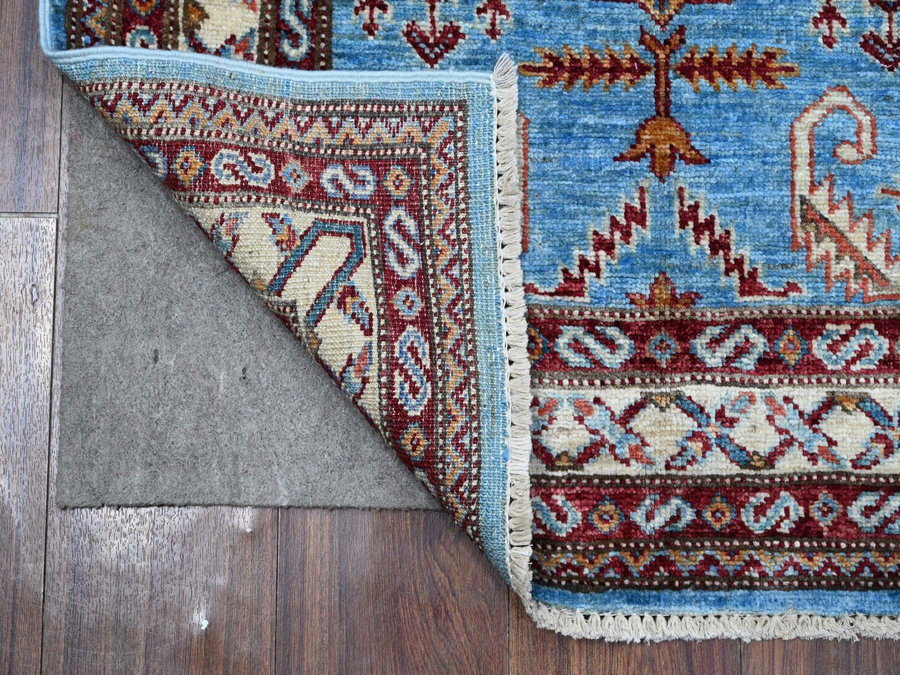 Kazak Tribal hand-knotted wool runner in Blue, 2'9" x 8'8", SKU O089311
