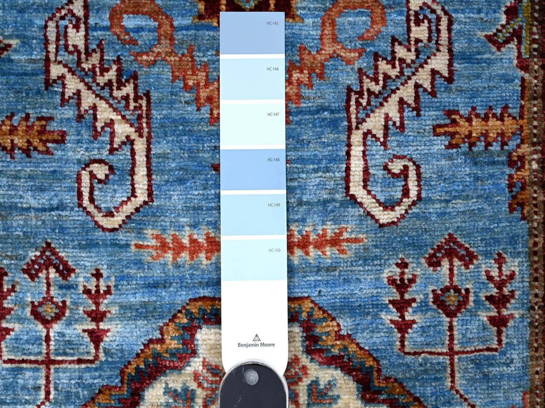 Kazak Tribal hand-knotted wool runner in Blue, 2'9" x 8'8", SKU O089311