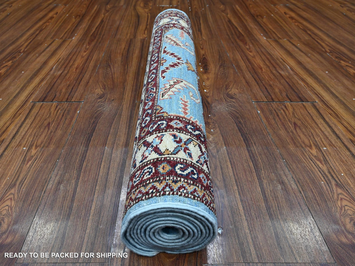 Kazak Tribal hand-knotted wool runner in Blue, 2'9" x 8'8", SKU O089311