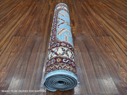 Kazak Tribal hand-knotted wool runner in Blue, 2'9" x 8'8", SKU O089311