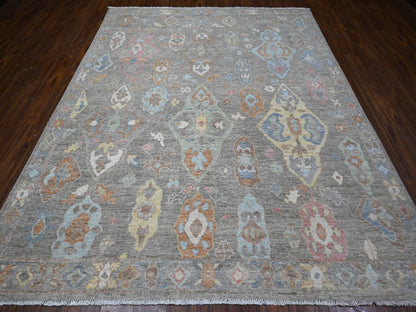 Grey 7'11" x 9'8" Oushak And Peshawar Hand knotted Wool Rug - Sku: O089318