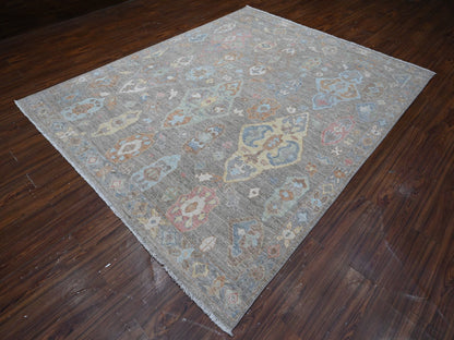 Grey 7'11" x 9'8" Oushak And Peshawar Hand knotted Wool Rug - Sku: O089318