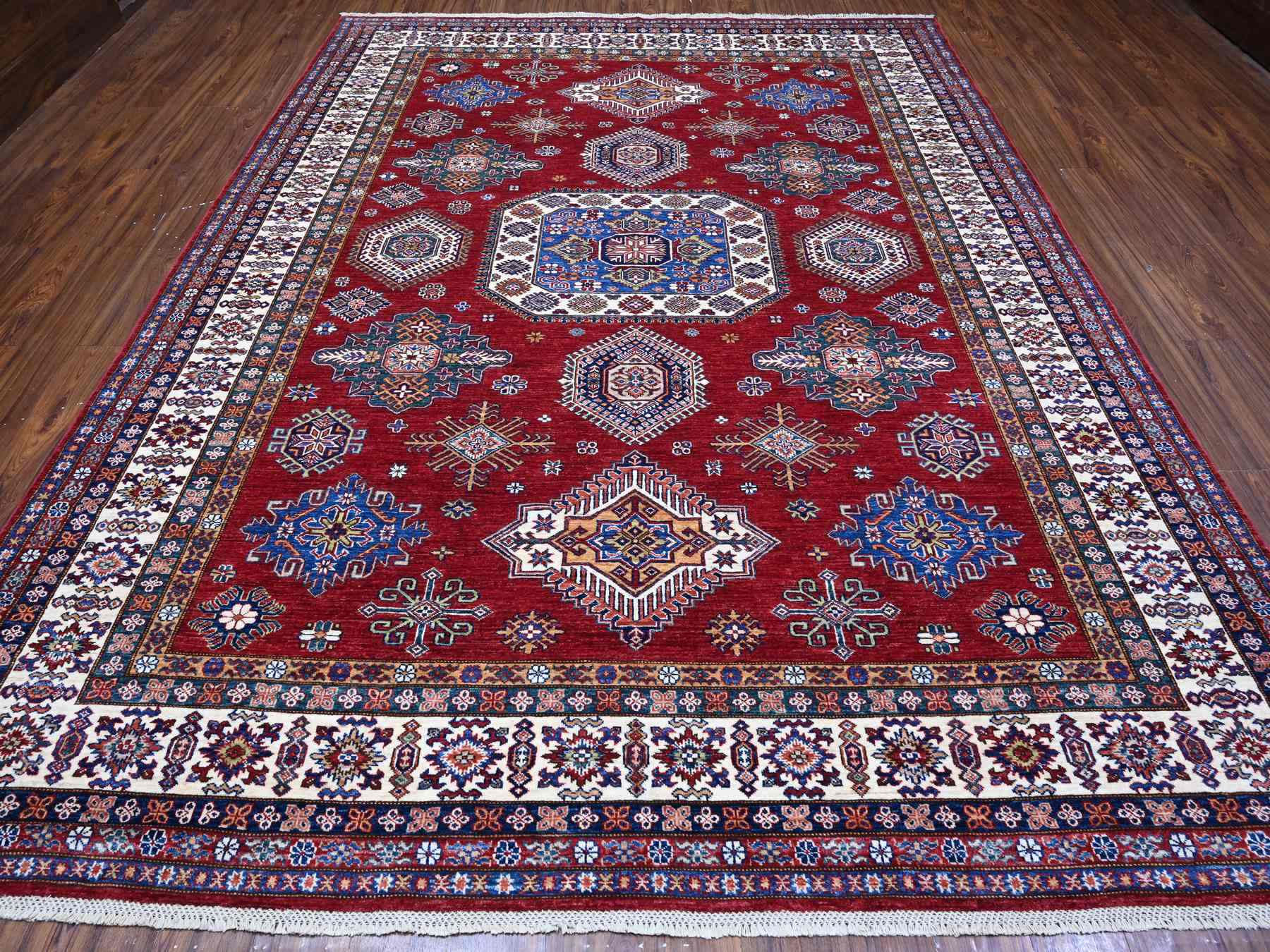 Kazak Tribal hand-knotted wool rug in Red, 9'1" x 11'9", SKU O089327