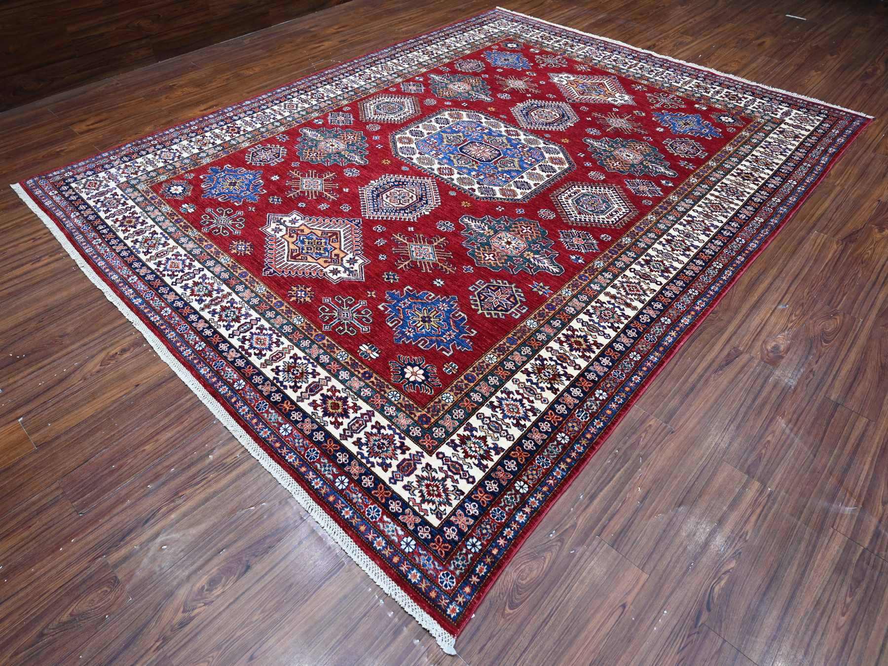 Kazak Tribal hand-knotted wool rug in Red, 9'1" x 11'9", SKU O089327