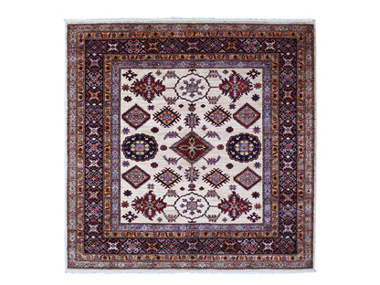Ivory 5'10" x 6'0" Kazak Hand knotted Wool Rug - Sku: O089328