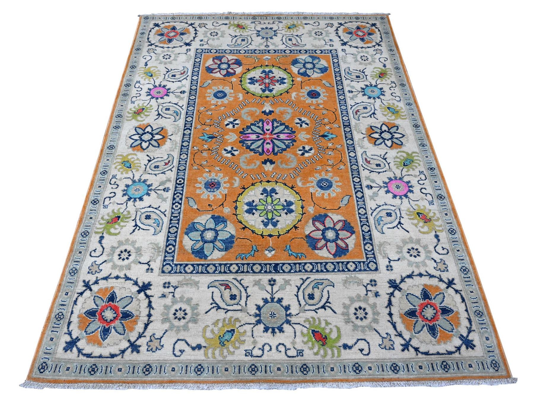 Kazak Tribal hand-knotted wool rug in Orange, 4'10" x 6'8", SKU O089336