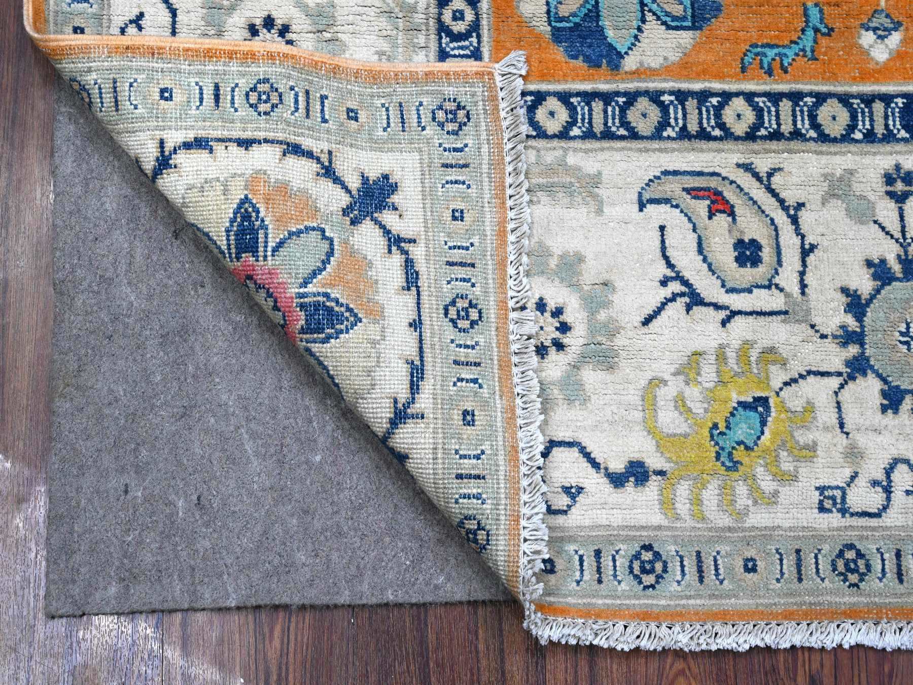 Kazak Tribal hand-knotted wool rug in Orange, 4'10" x 6'8", SKU O089336