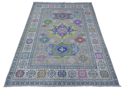 Kazak Tribal hand-knotted wool rug in Gray, 4'11" x 6'8", SKU O089340