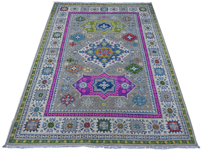 Grey 5'0" x 6'8" Tribal Hand knotted Wool Rug - Sku: O089342