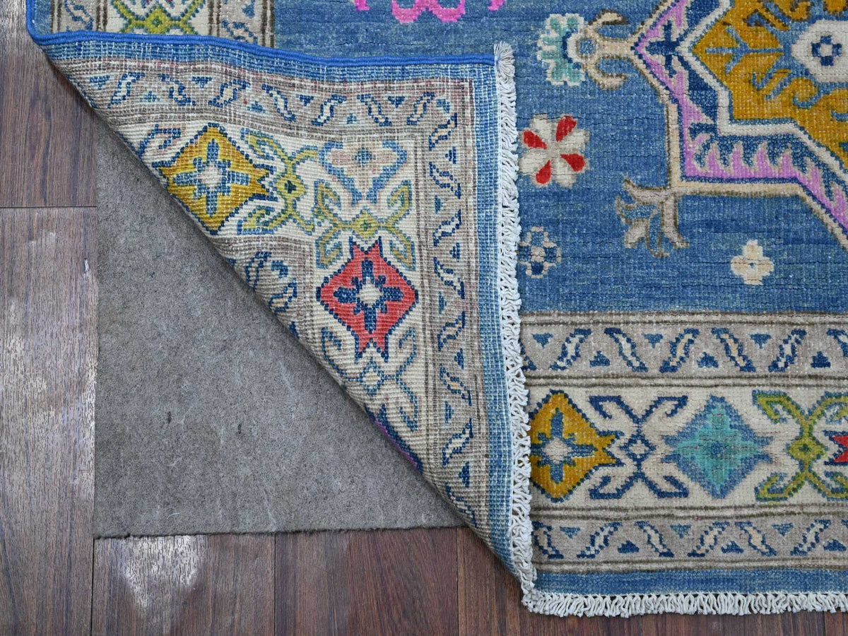 Kazak Tribal hand-knotted wool rug in Blue, 4'11" x 6'5", SKU O089343