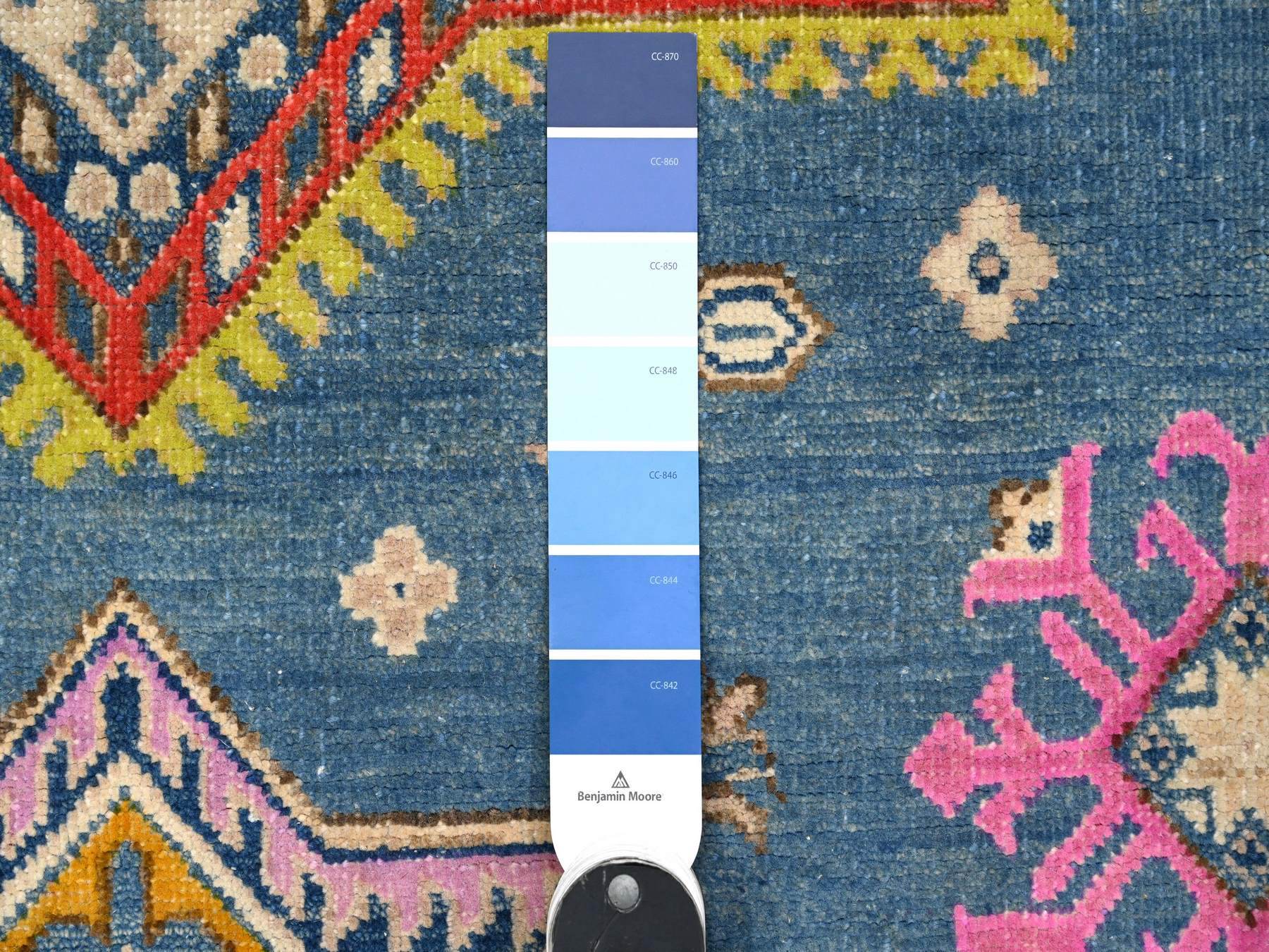Kazak Tribal hand-knotted wool rug in Blue, 4'11" x 6'5", SKU O089343
