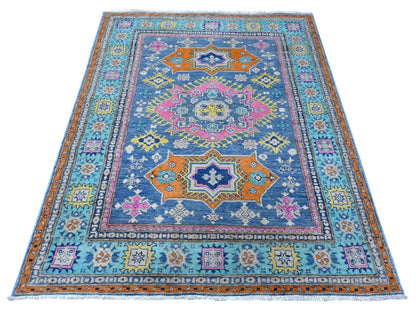 Kazak Tribal hand-knotted wool rug in Blue, 5'1" x 6'4", SKU O089347