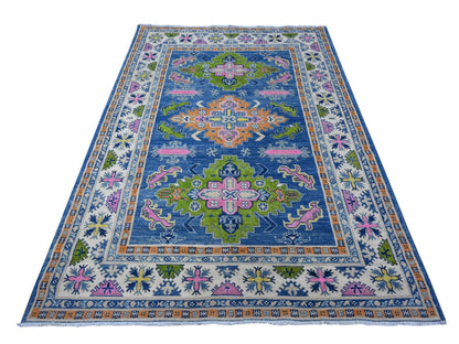 Kazak Tribal hand-knotted wool rug in Blue, 5'5" x 7'9", SKU O089348
