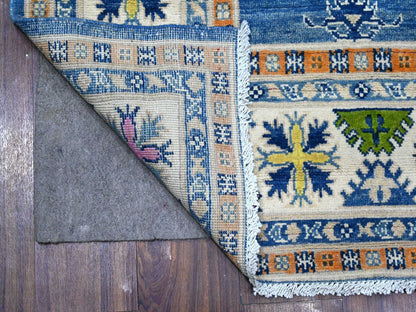 Kazak Tribal hand-knotted wool rug in Blue, 5'5" x 7'9", SKU O089348