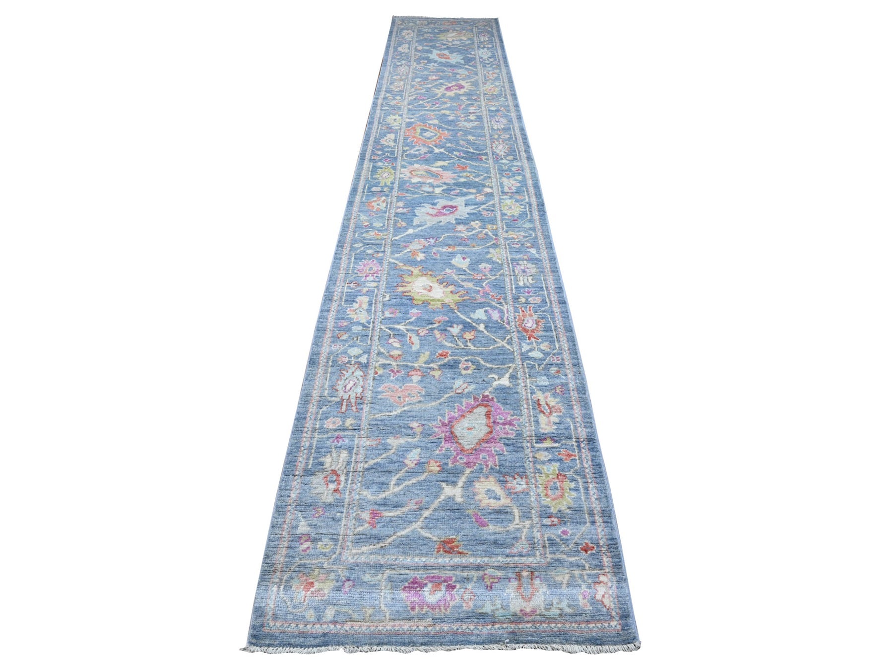 Oushak hand-knotted wool runner in Blue, 2'9" x 15'3", SKU O089351