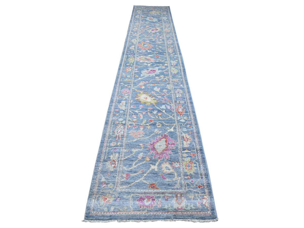 Oushak hand-knotted wool runner in Blue, 2'9" x 15'3", SKU O089351