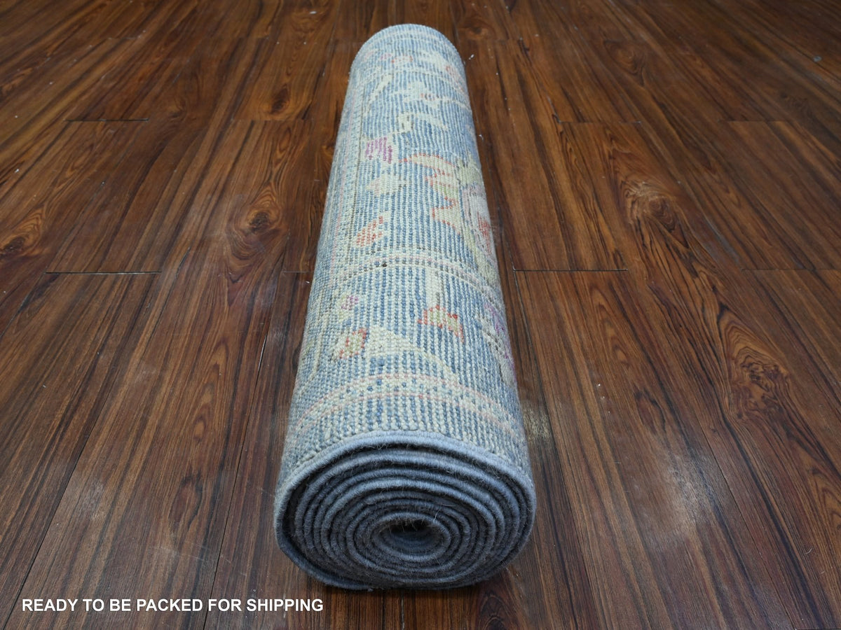 Oushak hand-knotted wool runner in Blue, 2'9" x 15'3", SKU O089351