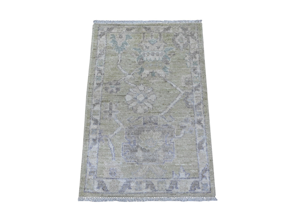 Oushak hand-knotted wool rug in Green, 1'11" x 3'0", SKU O089363