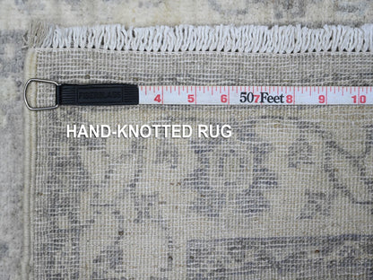 Grey 2'6" x 17'9" Oushak And Peshawar Hand knotted Wool Rug - Sku: O089374