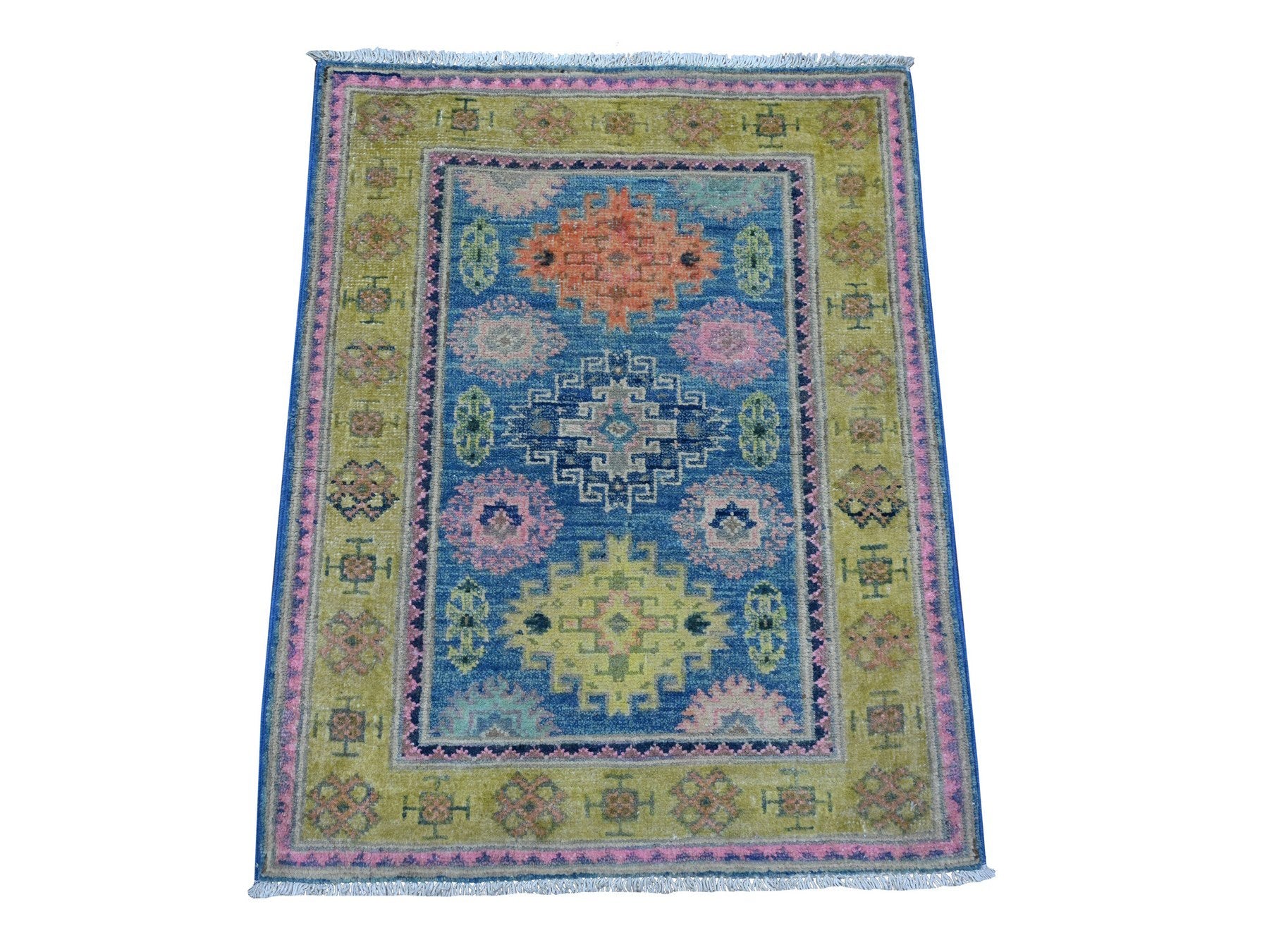 Kazak Tribal hand-knotted wool rug in Blue, 2'1" x 2'6", SKU O089388