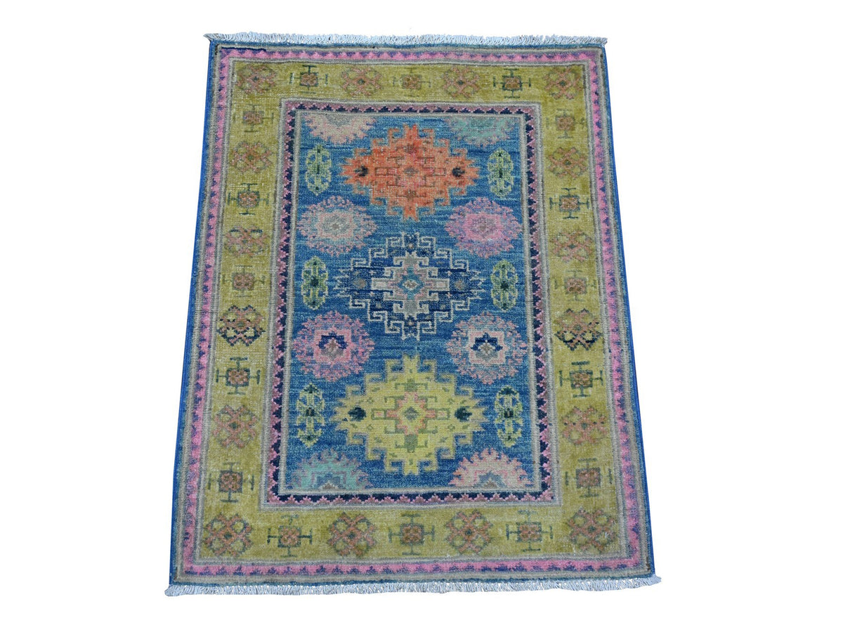 Kazak Tribal hand-knotted wool rug in Blue, 2'1" x 2'6", SKU O089388