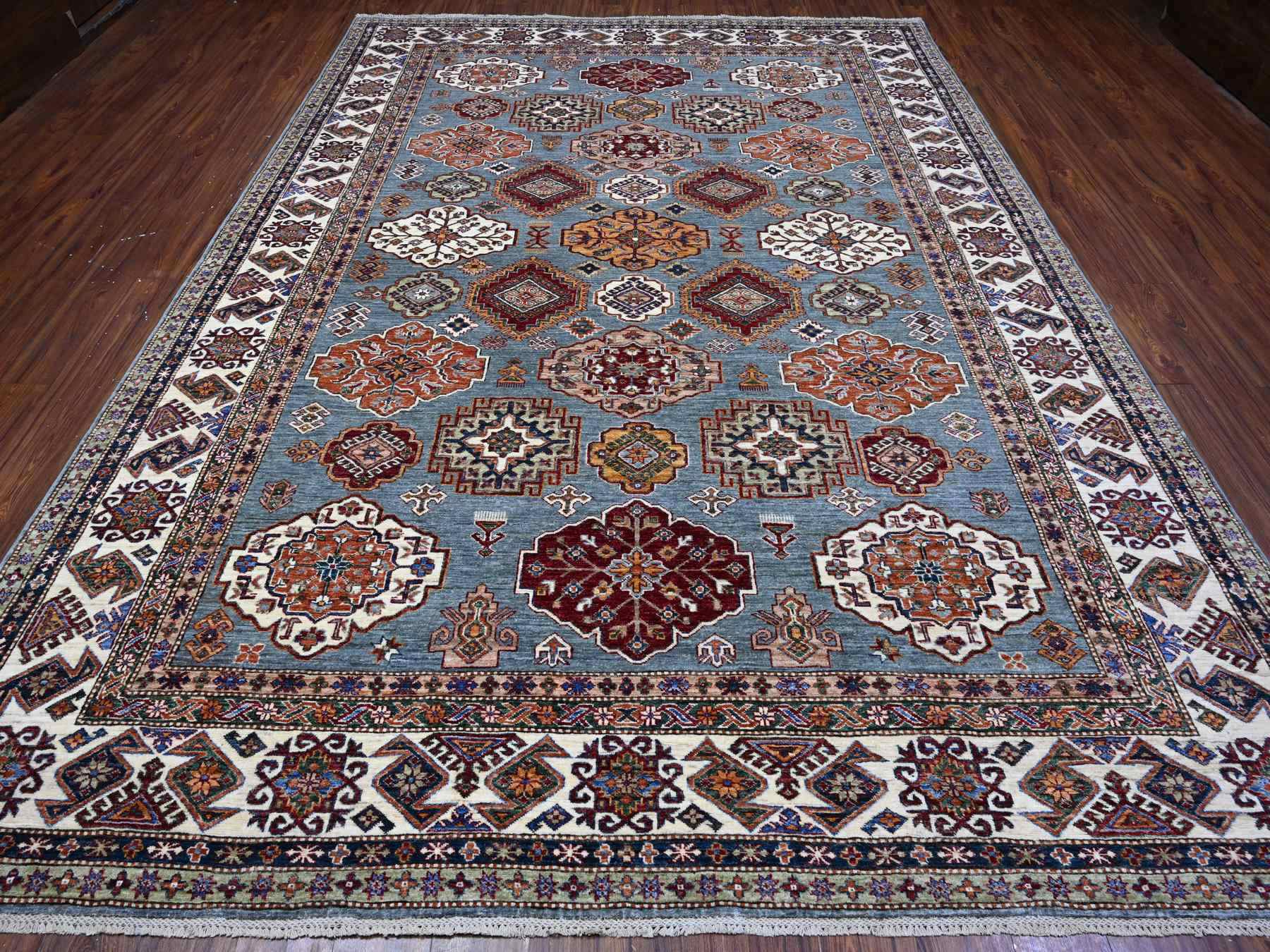Kazak Tribal hand-knotted wool rug in Gray, 9'0" x 12'5", SKU O089422