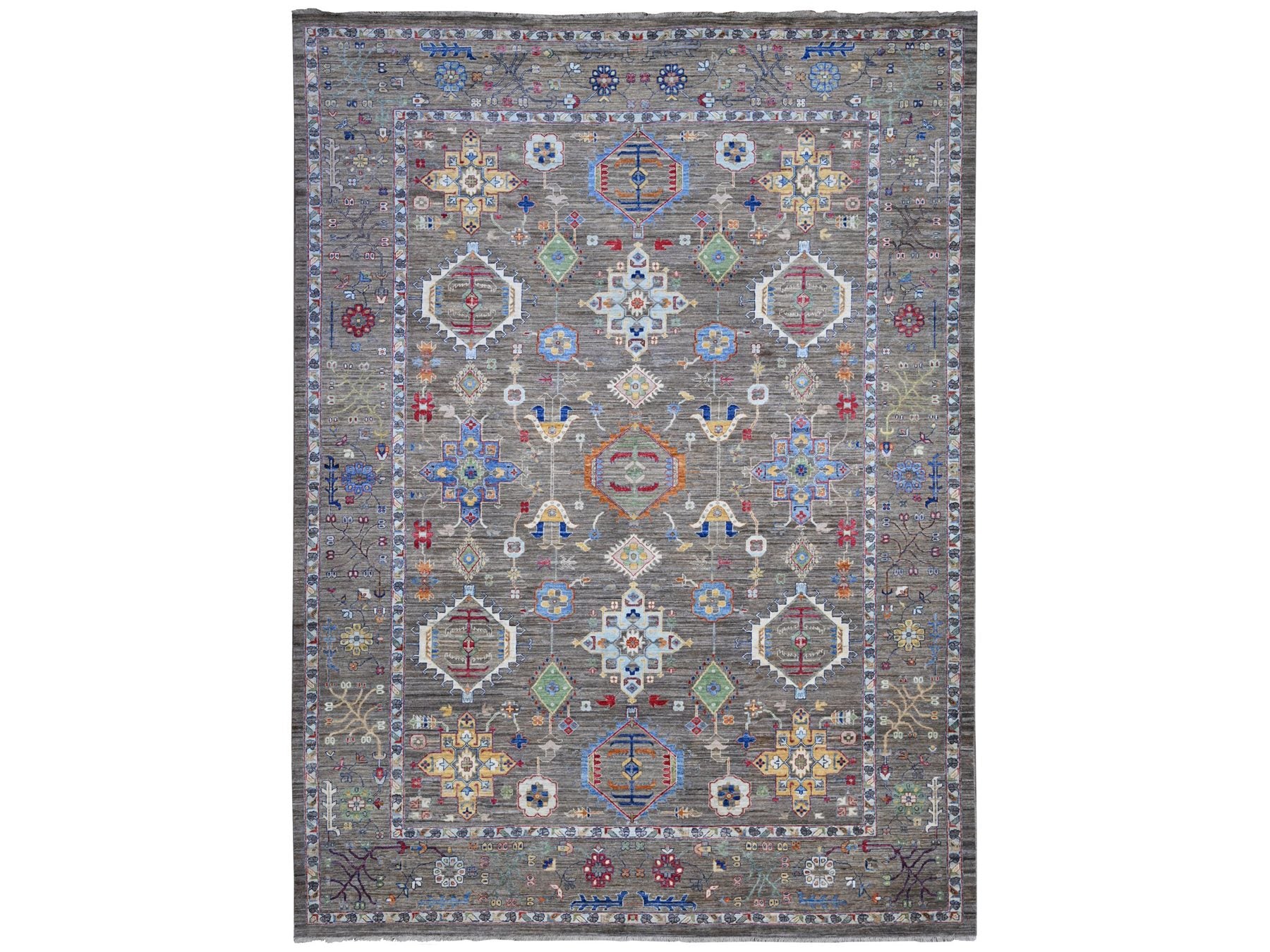 Karajeh Traditional hand-knotted wool rug in Gray, 10'2" x 13'6", SKU O089425