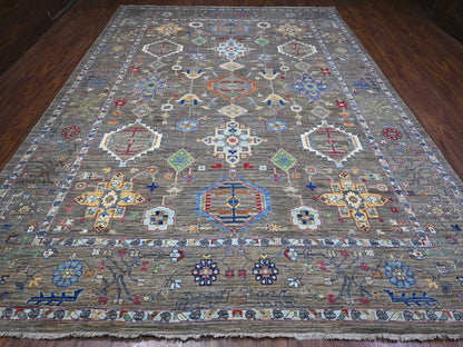Grey 10'2" x 13'6" Traditional Hand knotted Wool Rug - Sku: O089425