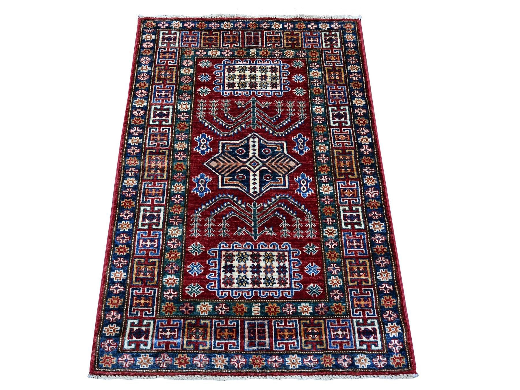 Kazak Tribal hand-knotted wool rug in Red, 2'9" x 4'1", SKU O089435