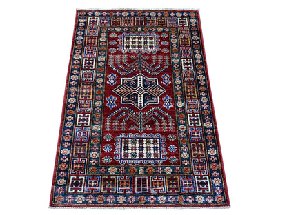 Red 2'9" x 4'1" Tribal Hand knotted Wool Rug - Sku: O089435