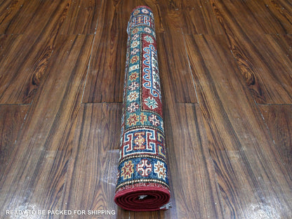 Red 2'9" x 4'1" Tribal Hand knotted Wool Rug - Sku: O089435