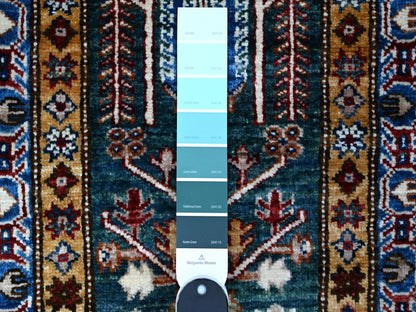 Kazak Tribal hand-knotted wool runner in Green, 1'11" x 5'8", SKU O089437