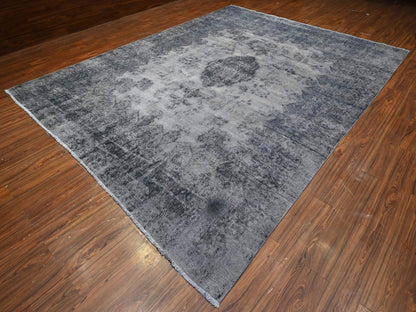 Grey 9'8" x 12'6" Vintage Hand knotted Wool Rug - Sku: O089452