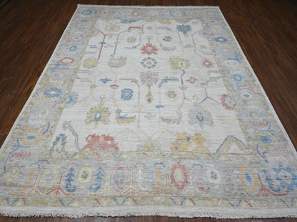 Grey 7'10" x 9'9" Oushak And Peshawar Hand knotted Wool Rug - Sku: O089455