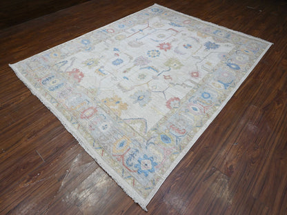Grey 7'10" x 9'9" Oushak And Peshawar Hand knotted Wool Rug - Sku: O089455