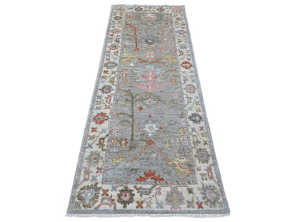 Grey 2'11" x 8'0" Oushak And Peshawar Hand knotted Wool Rug - Sku: O089460