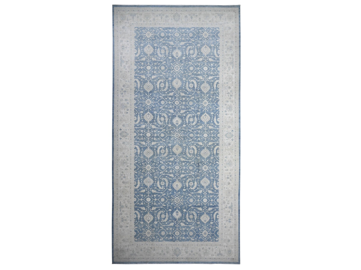 Peshawar hand-knotted wool rug in Blue, 9'10" x 20'3", SKU O089473