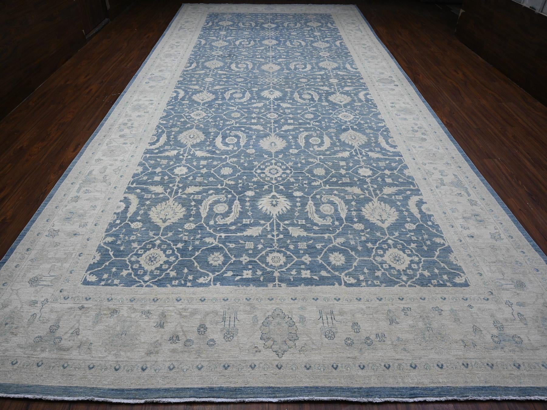 Peshawar hand-knotted wool rug in Blue, 9'10" x 20'3", SKU O089473