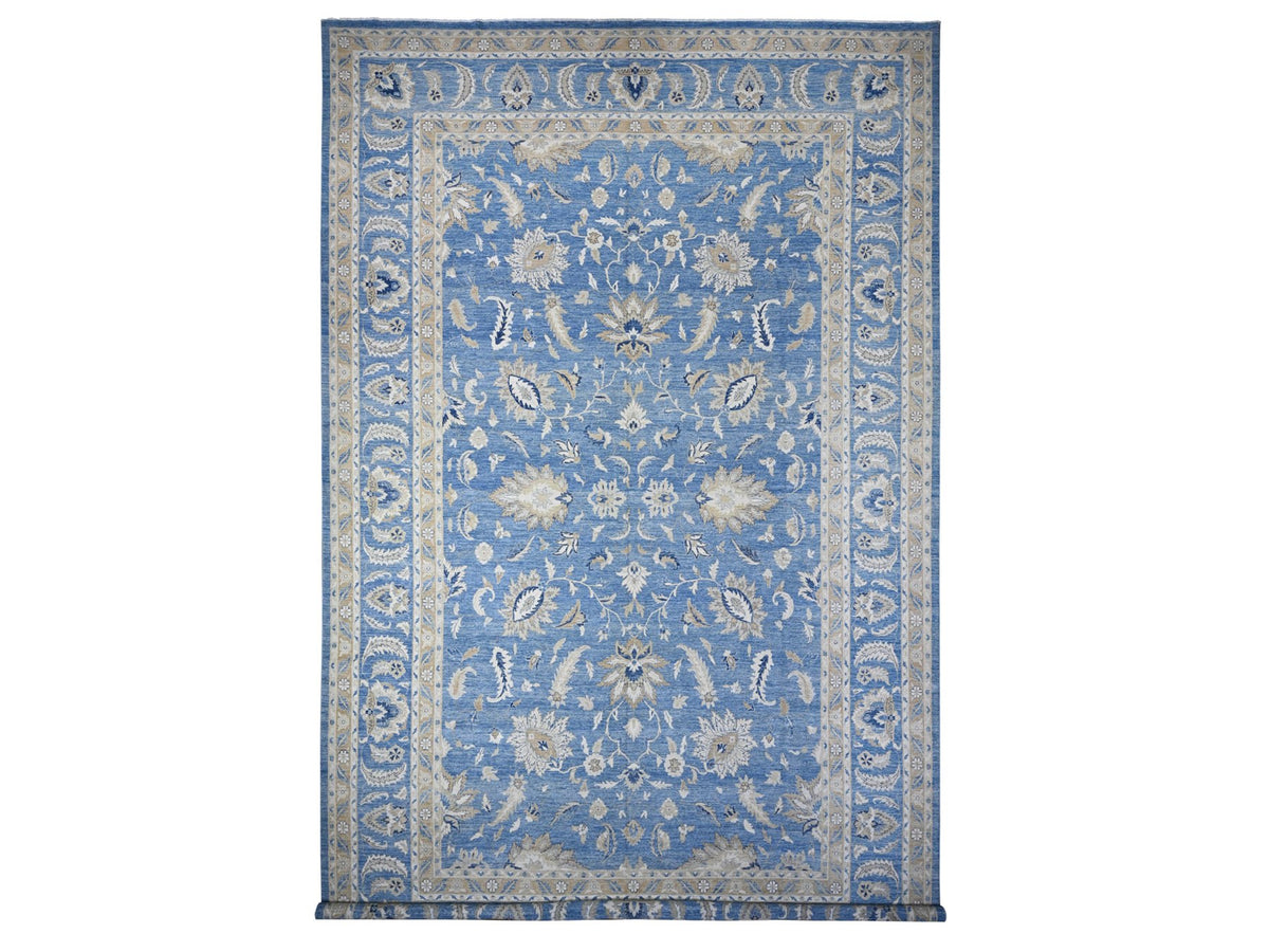 Peshawar hand-knotted wool rug in Blue, 12'11" x 20'7", SKU O089475