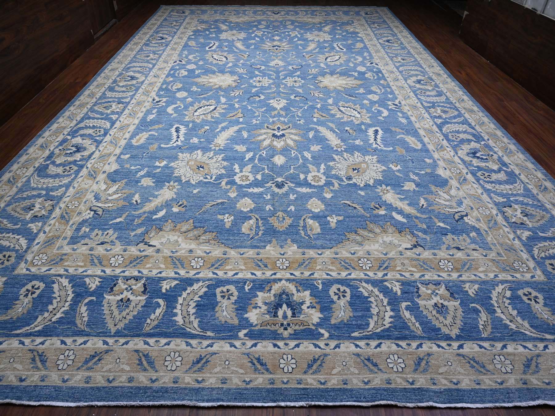 Peshawar hand-knotted wool rug in Blue, 12'11" x 20'7", SKU O089475