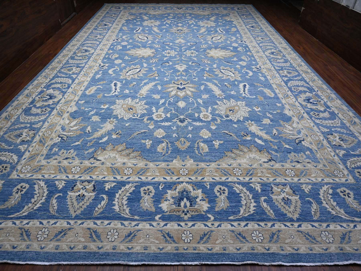 Peshawar hand-knotted wool rug in Blue, 12'11" x 20'7", SKU O089475